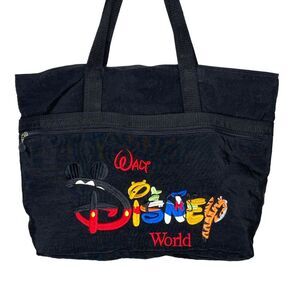 Vintage Walt Disney World Embroidered Black Travel Tote Bag Shoulder large EUC